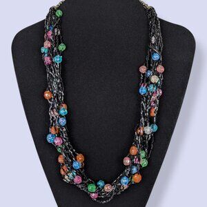 16-Strand Black Bead & Accent Torsade Necklace